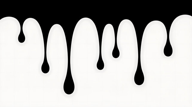 Black paint drips on white background, liquid droplets