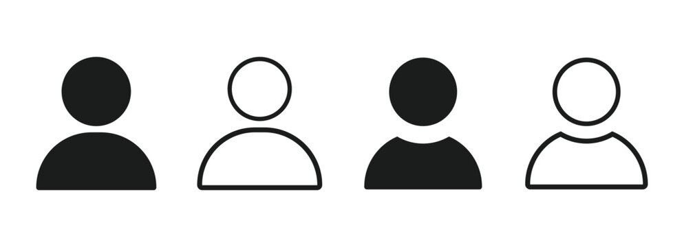 Set of 4 square placeholder headshot avatar, user profile vector icons. outline, glyph. vector illustration