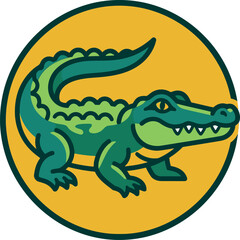Fototapeta premium Cute Cartoon Alligator Mascot in Circle Badge Vector Illustration