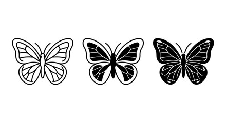 Elegant Butterfly Silhouettes, Delicate Insect Vector Art, Black and White Winged Creatures, Nature Icons © Shanto