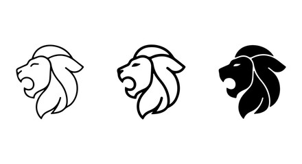 Fototapeta premium Lion Head Icon Set, Roaring Majestic Animal Vector Graphics, Bold Emblem Symbols