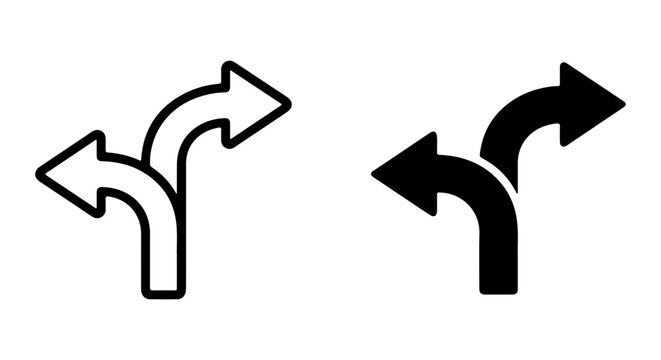 Choice, Crossroads, Decision, Divergence, Two Paths, Left and Right Arrows, Vector Icons