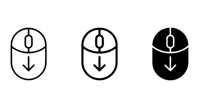 Computer Mouse Icons, Scroll Down Symbol, Click Button Vector Set