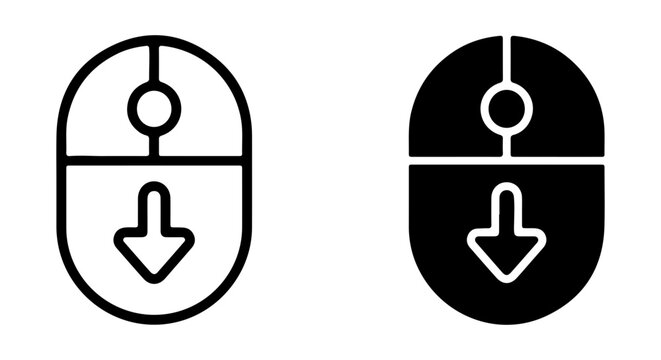 Computer Mouse Icons, Scroll Down Symbol, Vector Graphics Set, Black and White UI Elements