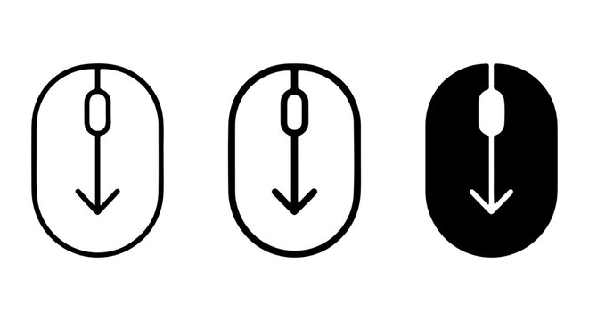 Computer Mouse Scroll Wheel Icons, Digital Navigation Symbols, Vector Clicks and Cursors
