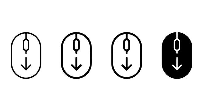 Computer Mouse Icons, Scroll Down Symbols, Navigation Clicks, Digital Interface Elements