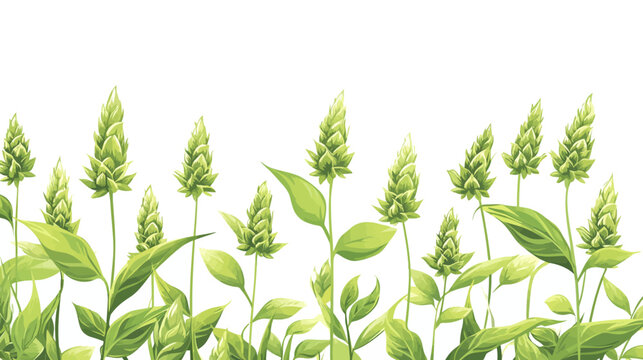 A watercolor illustration of a group of green flowering plants with long stems and large leaves