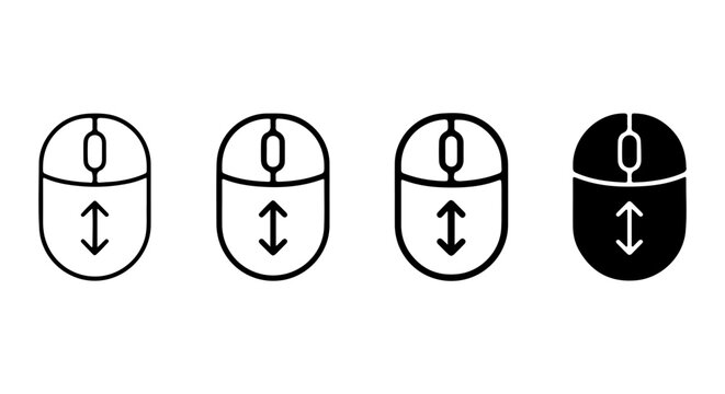 Computer Mouse Icons, Scroll Wheel Symbol, Cursor Device Vector Set, Technology Interface Elements