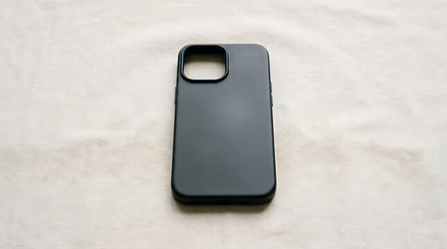 Black Matte Smartphone Protective Case on White Fabric Background