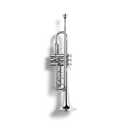 Obraz premium Silver trumpet instrument isolated on white background.