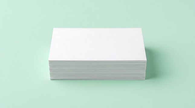 Stack of Blank White Business Cards on Mint Green Background