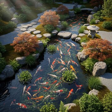 Koi River Dreamscape: A Lush, Sun-Dappled Sanctuary