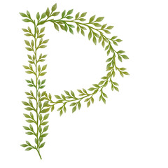 Naklejka premium Initial Decorated with Green Leaves