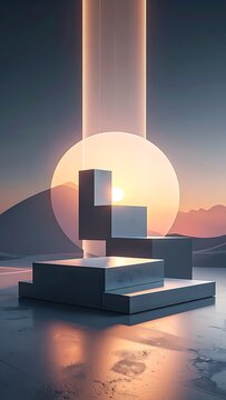 Futuristic architecture with glowing light beam.