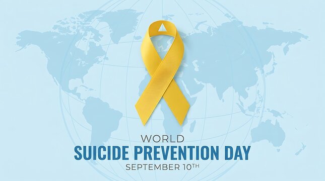 Awareness ribbon on world map for mental health support and prevention campaign