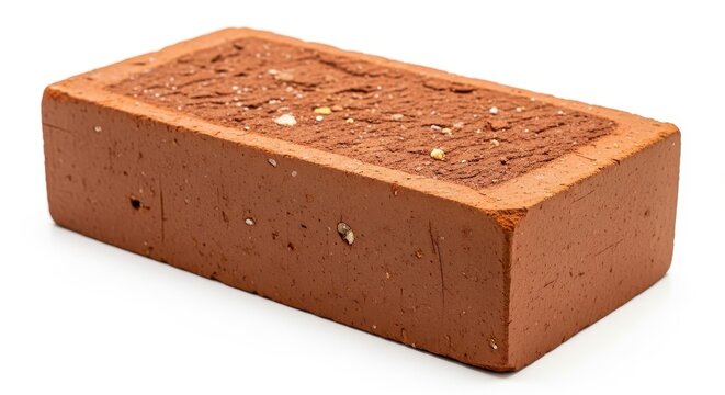 Single red clay brick isolated on white background.