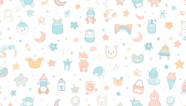 Whimsical pastel baby nursery pattern background.