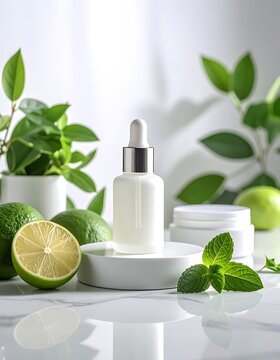 Natural skincare products with lime and mint.