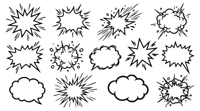 Various comic book style explosion and speech bubbles illustration set