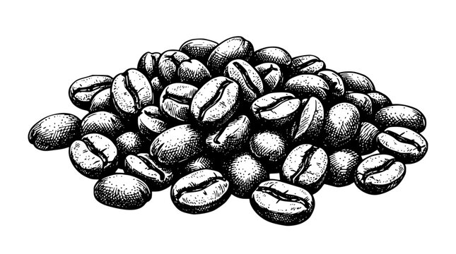 A detailed vector illustration of a heap of coffee beans