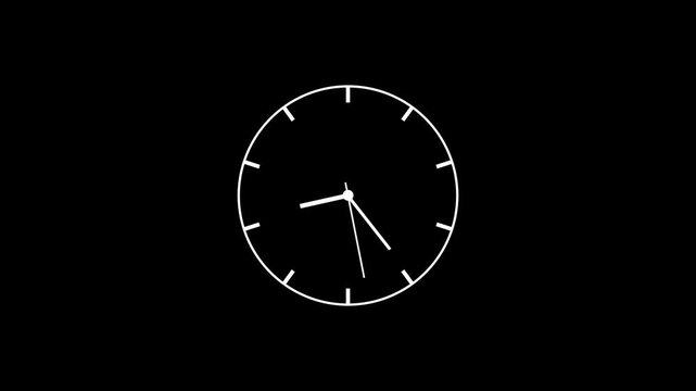 clock on black background animation day time. Footage. Transparent background .4k