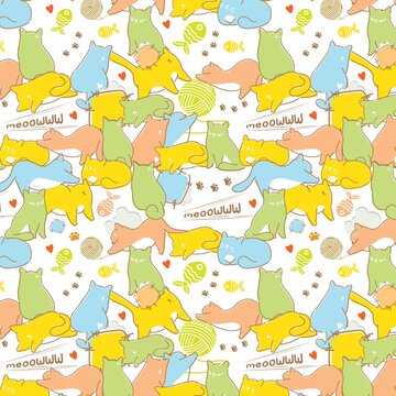 seamless pattern design of cat poses for paper printing. animal pet abstract design