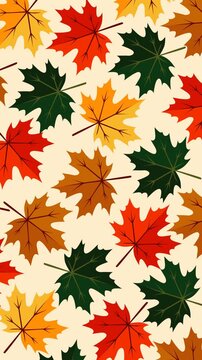Seamless maple leaf pattern featuring vibrant red, orange, yellow, green, and brown foliage on a light background. Perfect for autumn videos, seasonal projects, wallpapers, textiles, festive themes