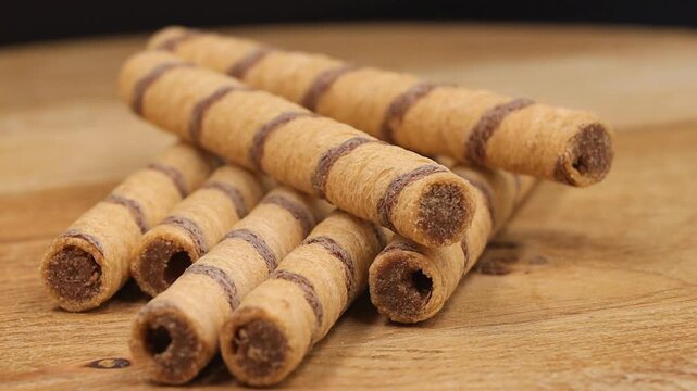 Chocolate Wafers On Wooden Surface