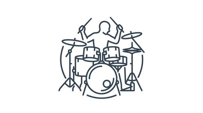 Drummer playing a drum kit enthusiastically.