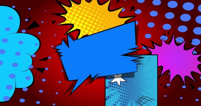 Cartoon background animation, comic book backdrop video. Retro comics pop art design.