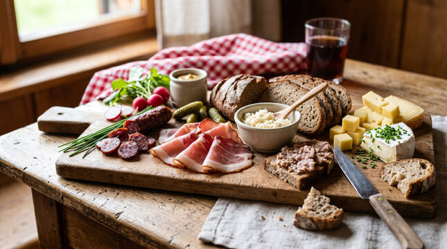 Brettljause, charcuterie board with meats and cheese