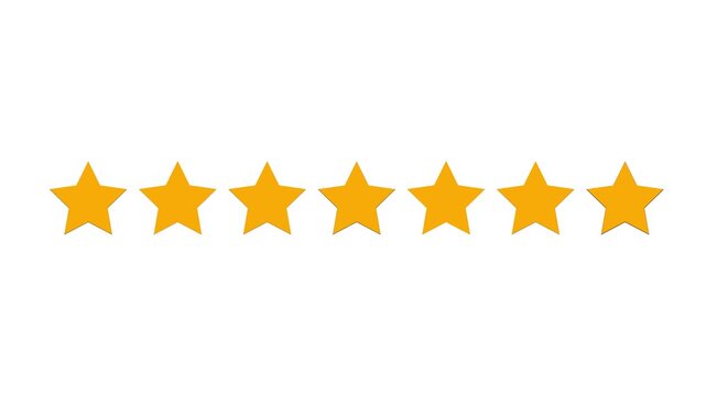 7 Stars Rating Vector Icon and Motion Graphic Animation with Seven Golden Stars Symbolizing Premium Quality, Customer Satisfaction Review, and Top Rank Evaluation Isolated on Flat White Background