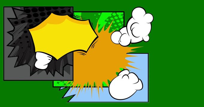 Cartoon background animation, comic book backdrop video. Retro comics pop art design.