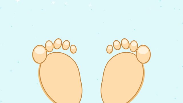 Cute cartoon baby feet on light blue background