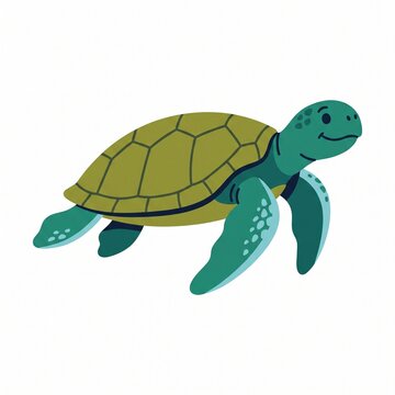 Cute cartoon sea turtle swimming isolated on white background