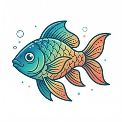 Fototapeta premium Colorful Cartoon Fish Illustration with Bubbles