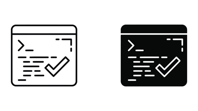 Software development code validation outline and glyph icon set with development