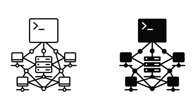 Server and network infrastructure connection icon set with infrastructure