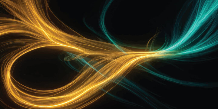 Abstract infinite of golden and cyan shimmering light particles with infinity particles abstract background technology luxurious connection wallpaper futuristic illumination