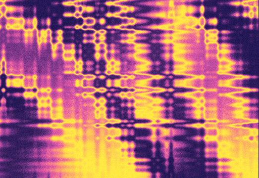 Bright wave gradient texture with yellow highlights, purple shadows, and abstract pixel pattern for creative backgrounds.