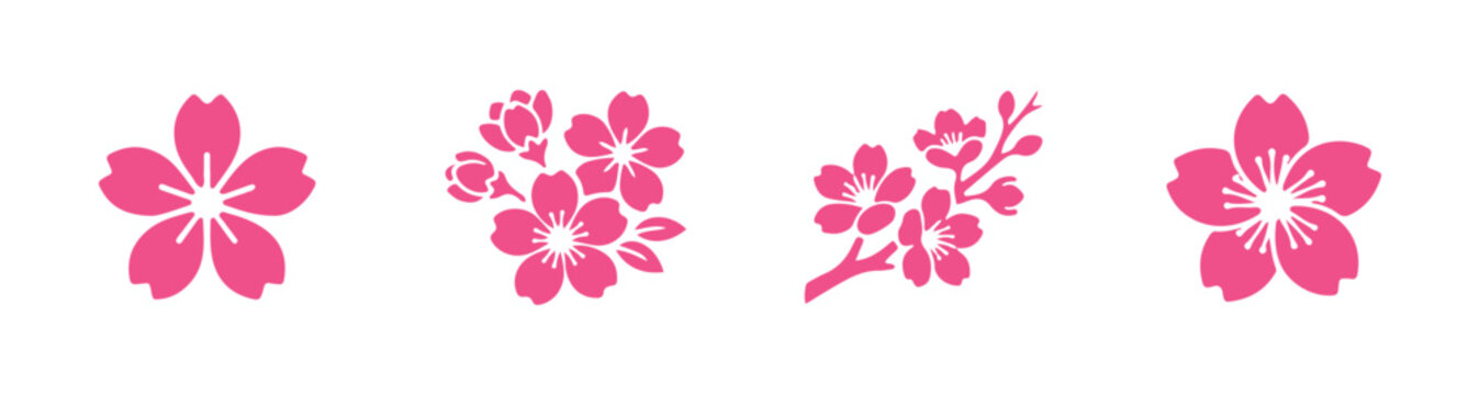 Collection of sakura flower vector icons isolated on a white background.