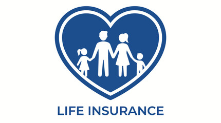 Fototapeta premium Life insurance logo banner with family silhouette holding hands inside blue heart vector illustration