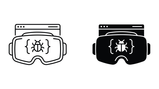 Virtual reality software web development coding icon set with development