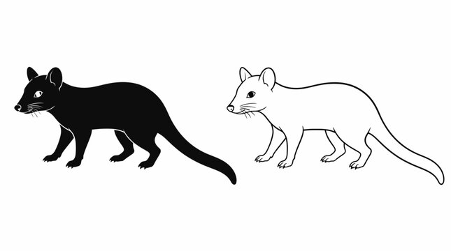 Civet cat illustration in silhouette and outline, minimalist wildlife