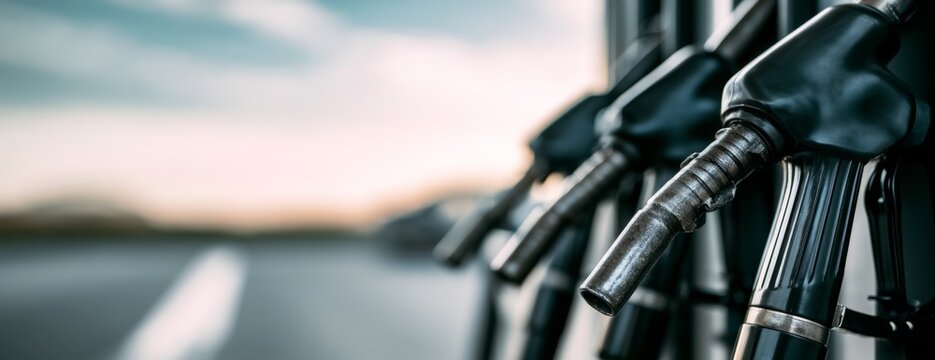 Close-up of fuel dispensers at a gas station roadside  