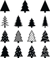 Obraz premium Minimal Christmas Tree Silhouette Collection Set with Decorative Pine Shapes for Holiday Design and Winter Vector Graphics