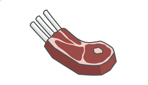 Raw lamb chops with bones in flat vector illustration style, representing fresh butchery meat, steak, or barbecue ingredient.