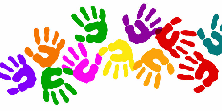 Colorful handprints on a white background a playful vector illustration