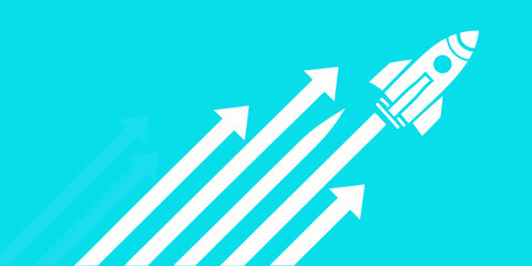 White Rocket Ship And Arrows A Vector Illustration On Teal Background © Prince