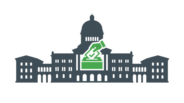 Government Building with Voting Icon, Democracy and Election Concept